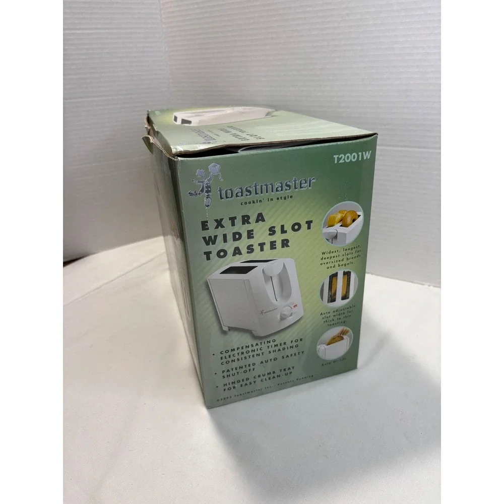 Toastmaster T2001W Extra Wide Slot Toaster 2‎ Slice White Bagel Toaster NIB